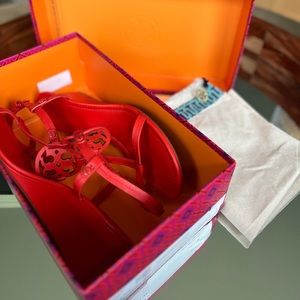 Tory Burch Miller T-Strap Leather Wedge Sandals